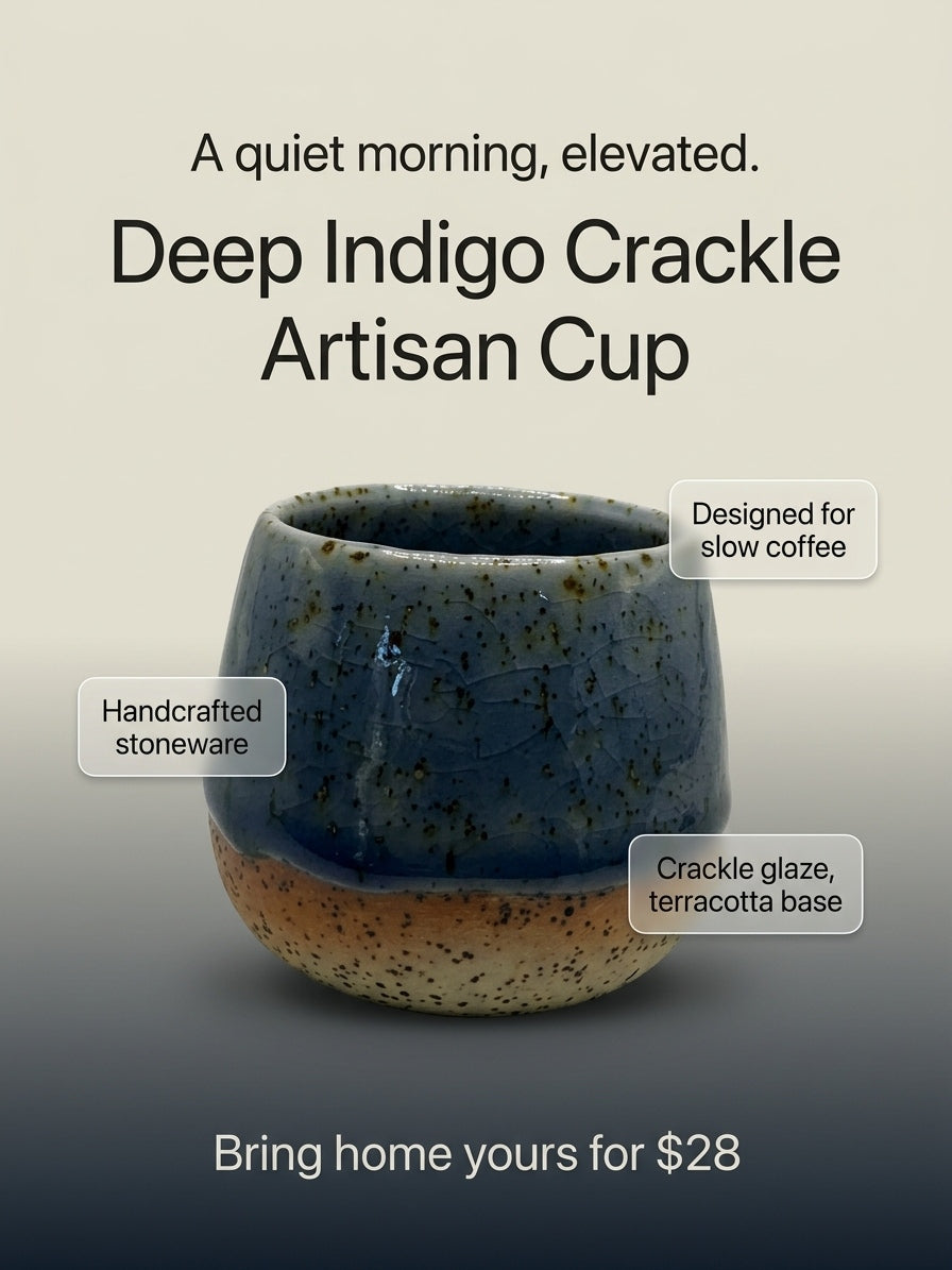 DEEP INDIGO CRACKLE - Handcrafted Stoneware Vessel