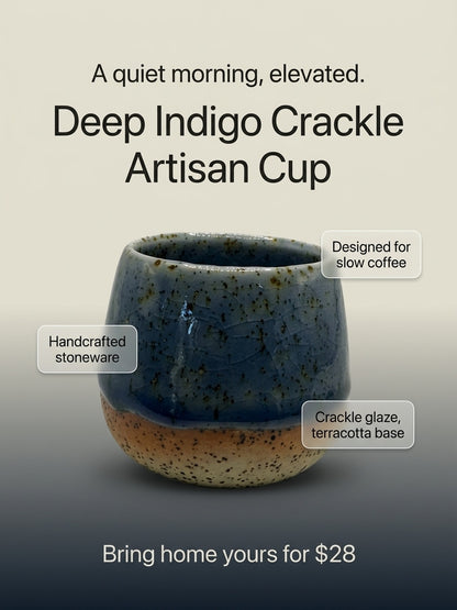 DEEP INDIGO CRACKLE - Handcrafted Stoneware Vessel